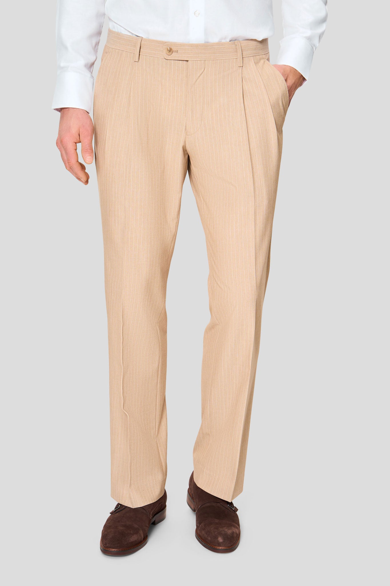 PRESTIGE sand jakkesæt med nålestriber PRESTIGE