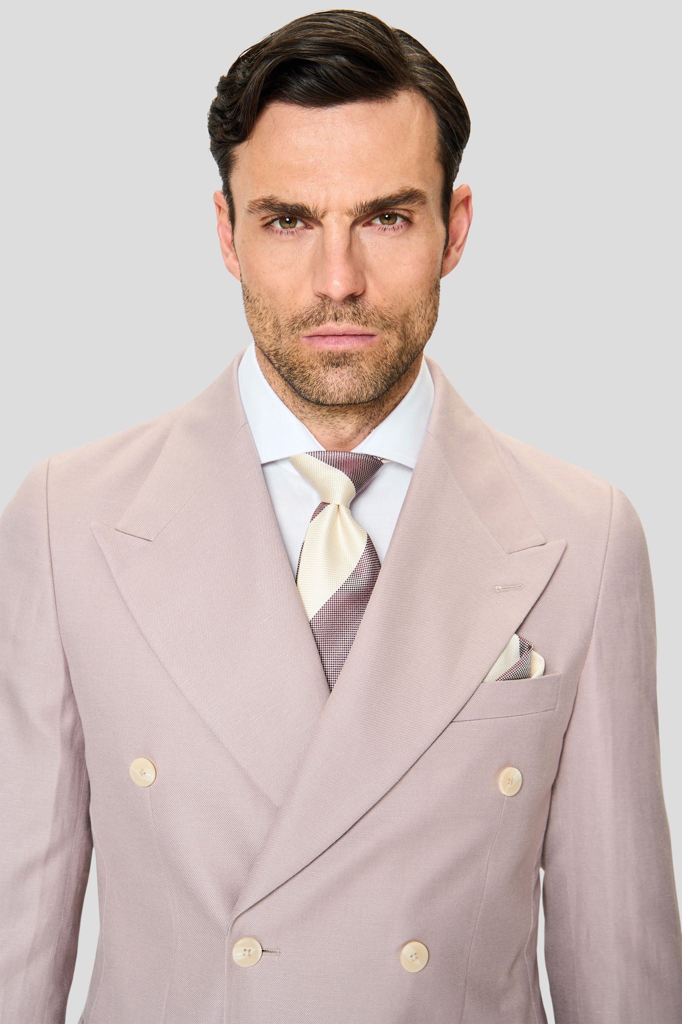 PRESTIGE rosa dobbeltradet hørjakkesæt