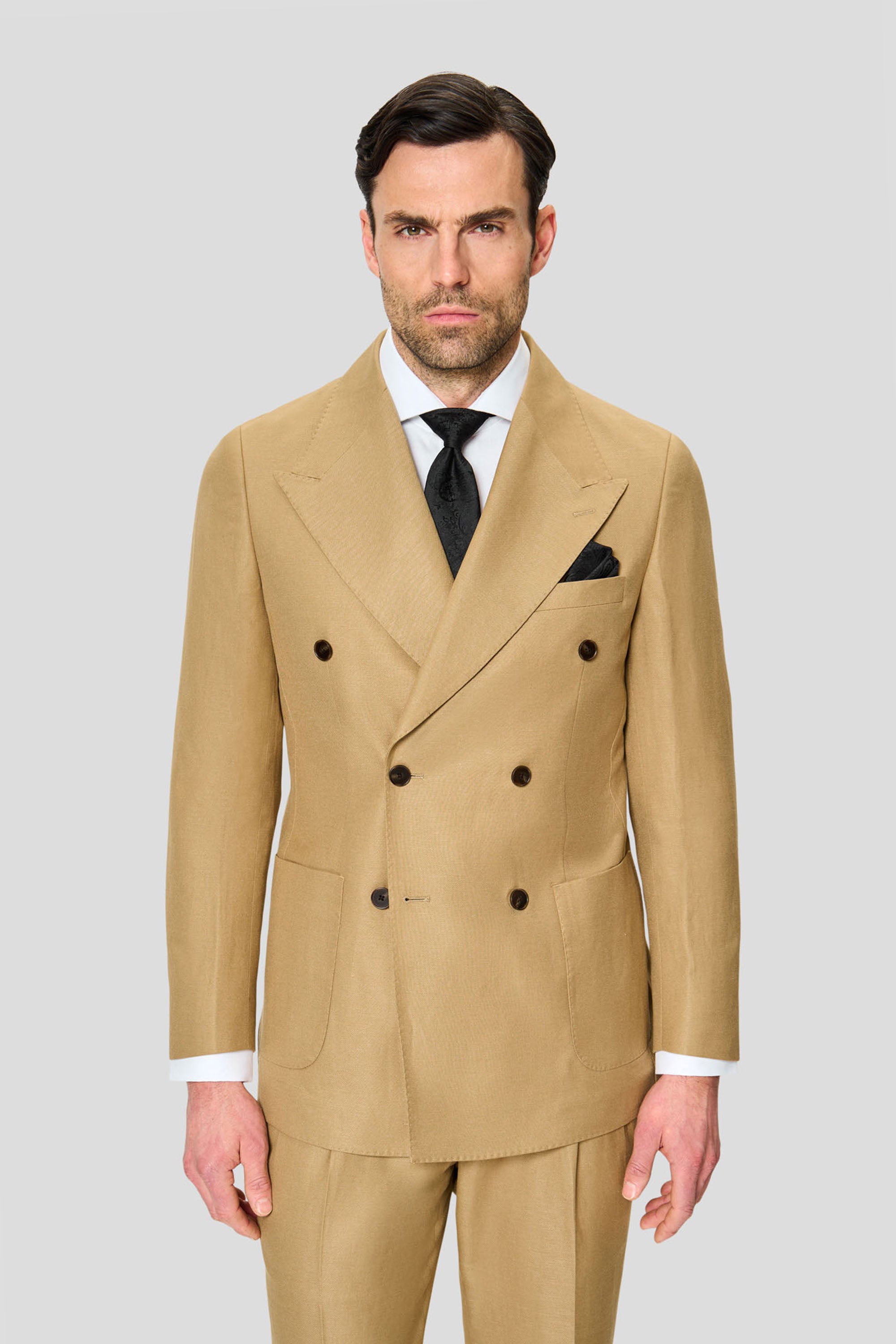 PRESTIGE camel dobbeltradet hørjakkesæt