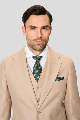 PRESTIGE sand three-piece hørjakkesæt