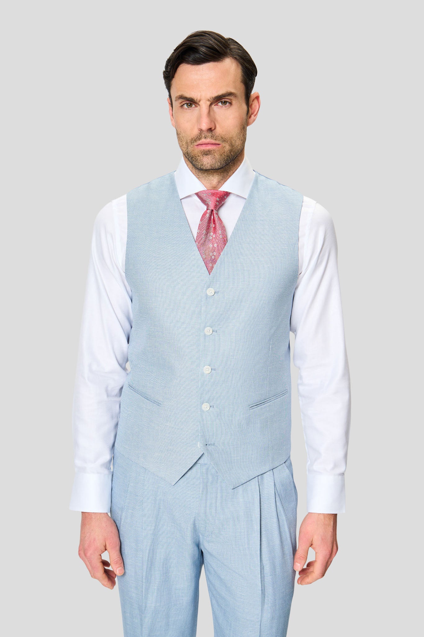 PRESTIGE lyseblåt three-piece hørjakkesæt