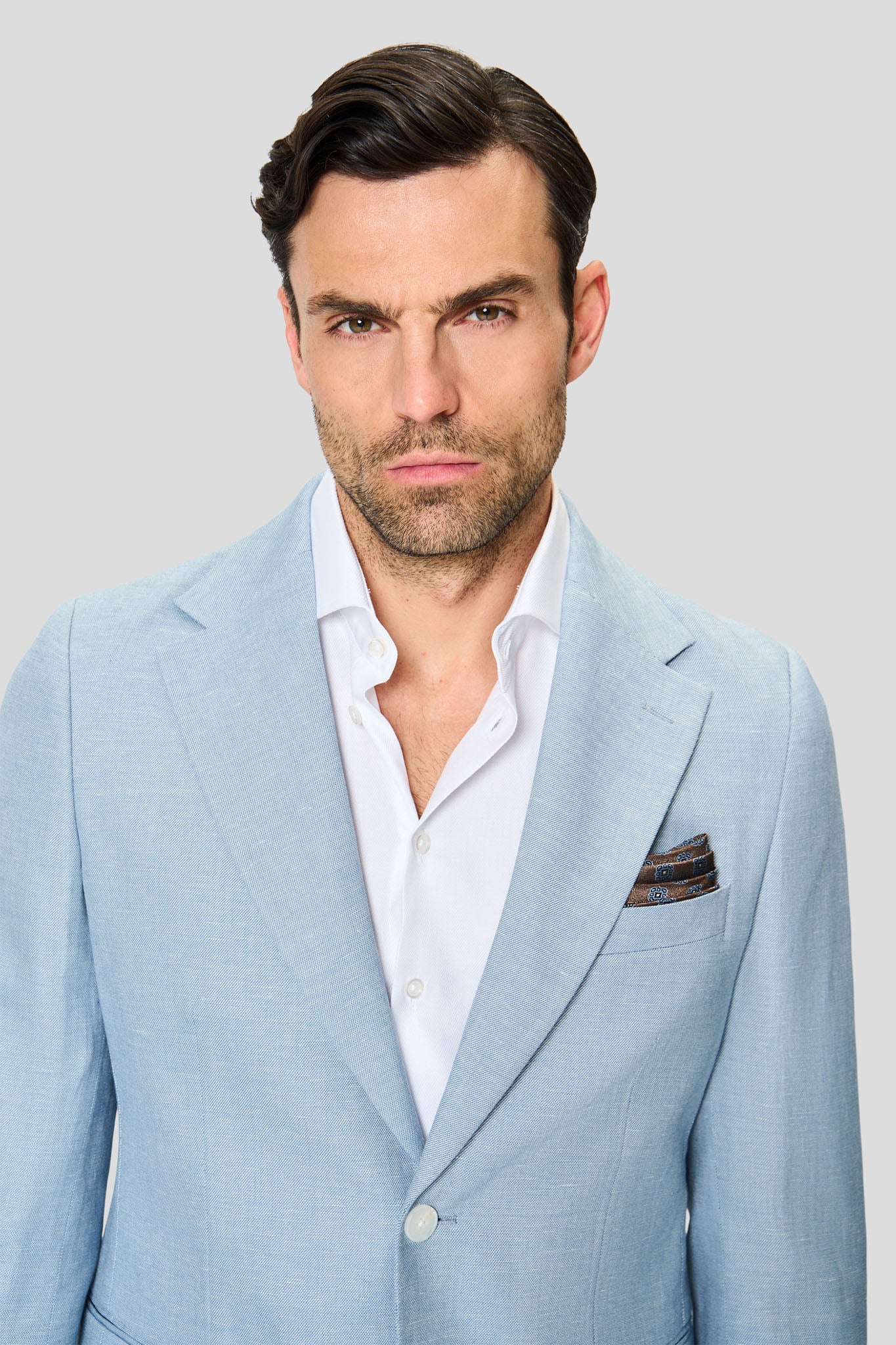 PRESTIGE lyseblåt hørjakkesæt