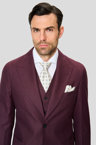 PRESTIGE vinrødt three-piece hørjakkesæt