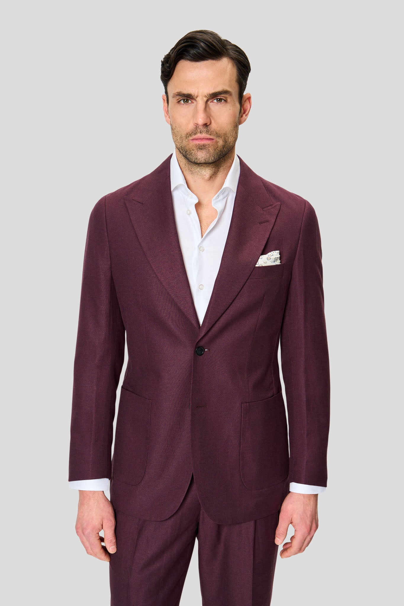 PRESTIGE vinrødt hørjakkesæt