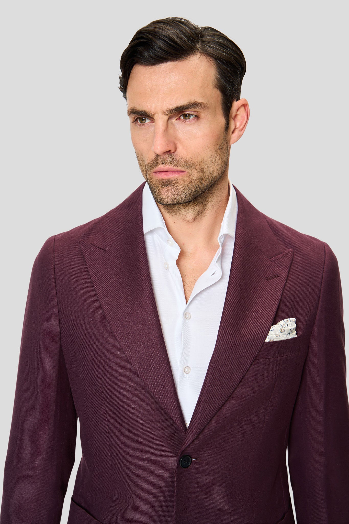 PRESTIGE vinrødt hørjakkesæt