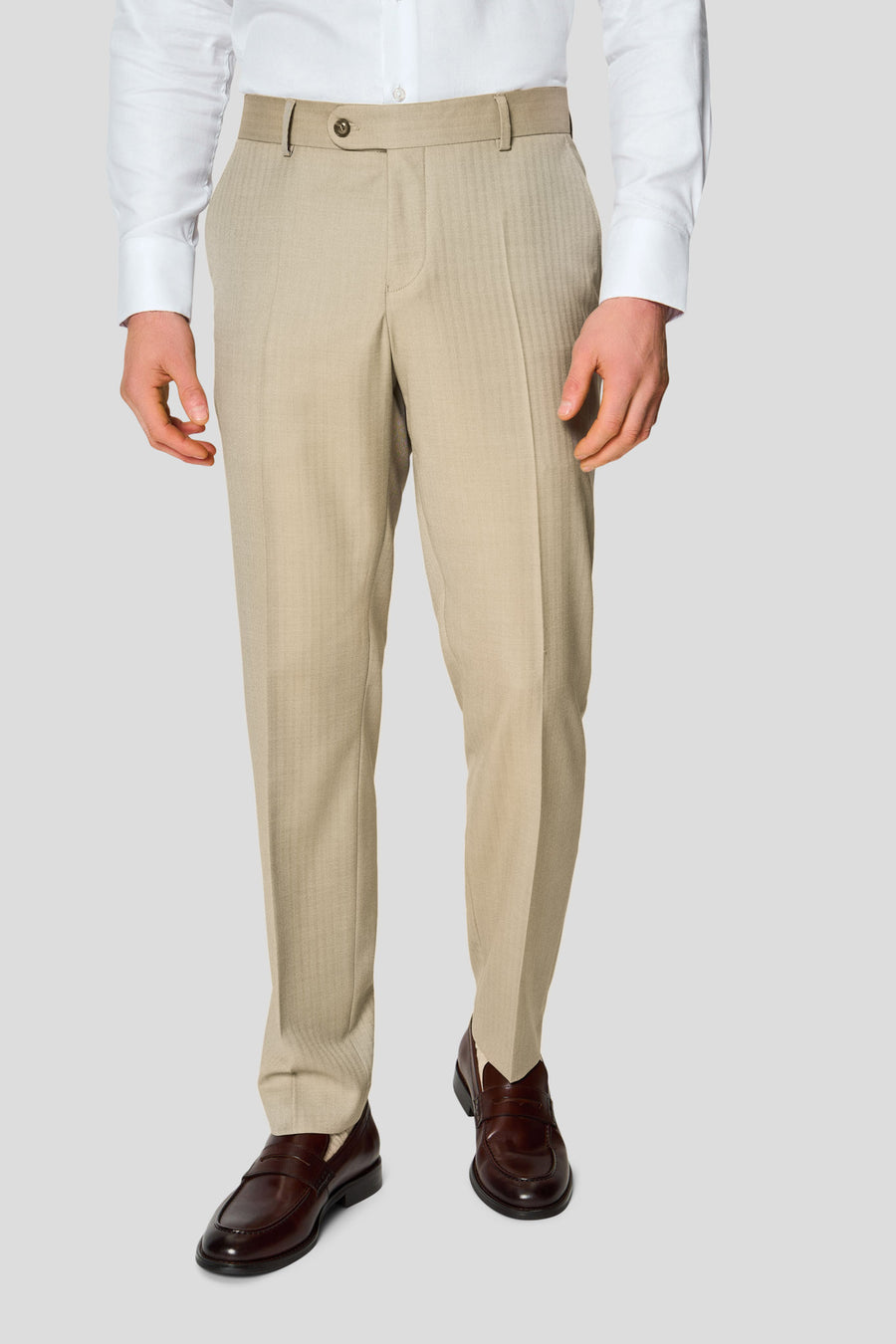 HERITAGE beige Anzughose mit Fischgrätenmuster