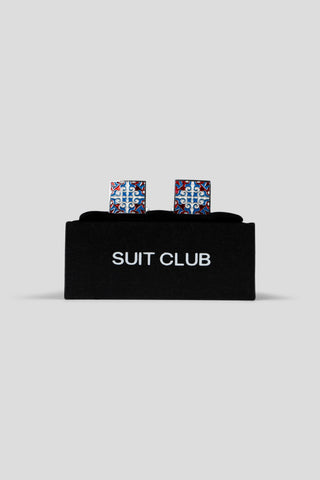 Blå & røde manchetknapper SUIT CLUB