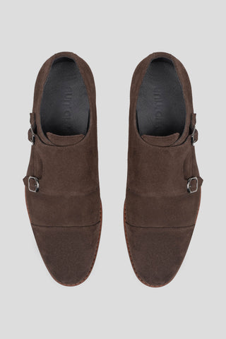 Brune dobbelt monk strap sko i ruskind SUIT CLUB
