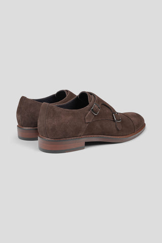 Brune dobbelt monk strap sko i ruskind SUIT CLUB