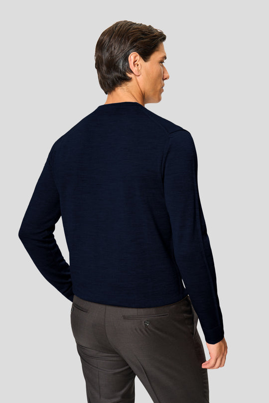 Marineblauer Merino-Rundhalspullover