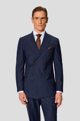 PREMIUM navy dobbeltradet jakkesæt med nålestriber PREMIUM