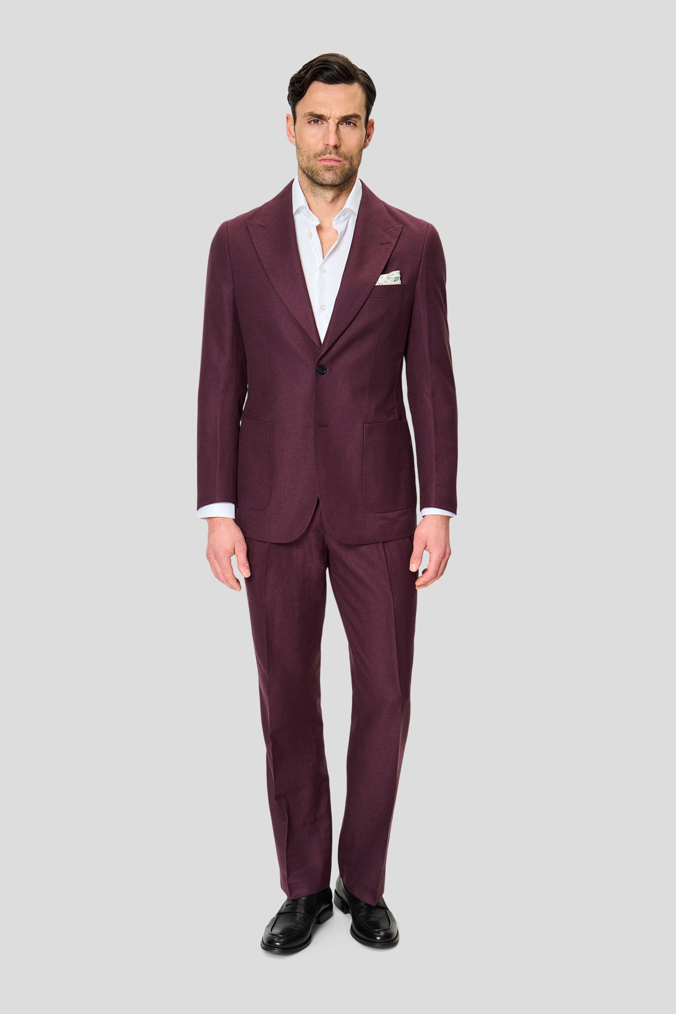 PRESTIGE vinrødt hørjakkesæt