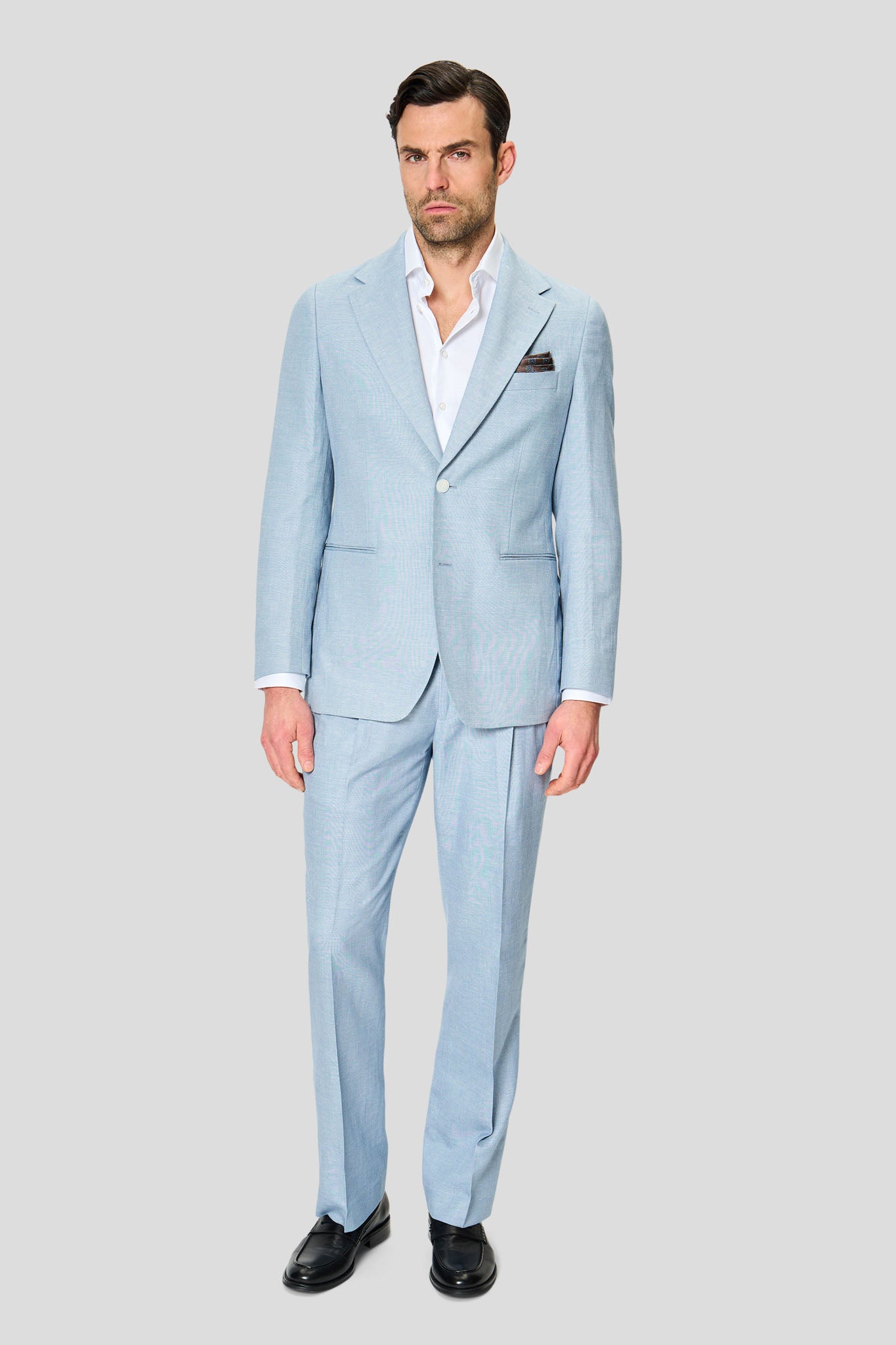 PRESTIGE lyseblåt hørjakkesæt