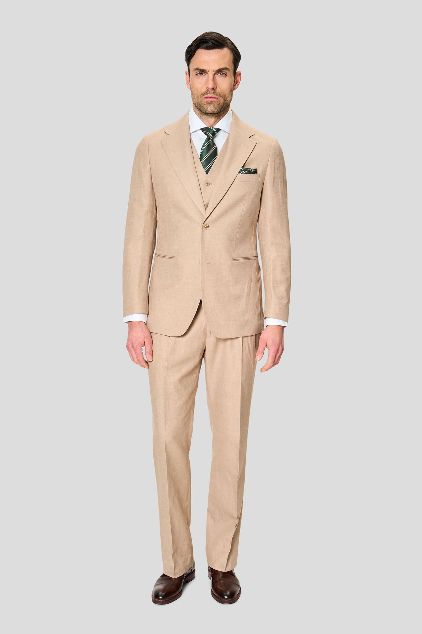 PRESTIGE sand three-piece hørjakkesæt