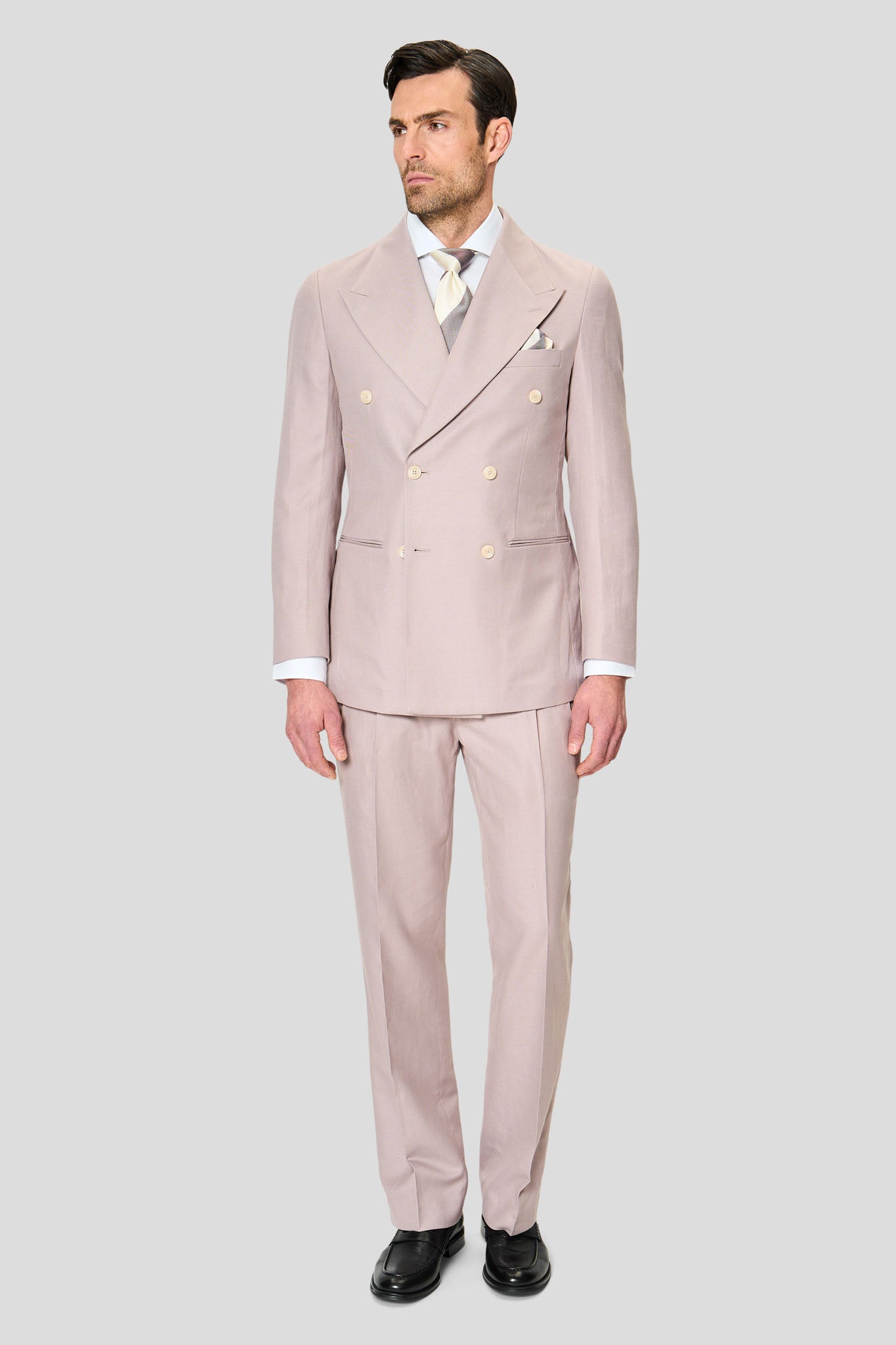 PRESTIGE rosa dobbeltradet hørjakkesæt