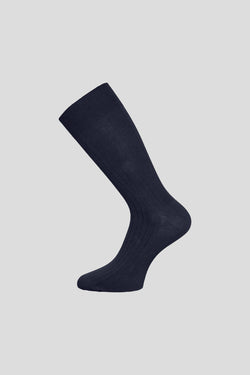 Navy ribbed bomuldsstrømper - Onesize