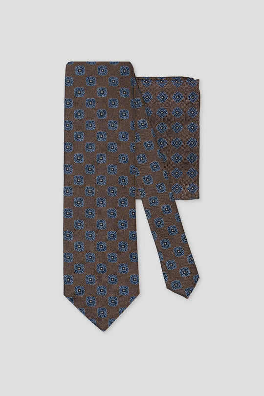 Slips og lommekluds pakke (Brunt og blåt blomstret i silke) suitclub.dk