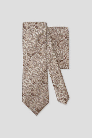 Slips og lommekluds pakke (Beige paisley i silke)