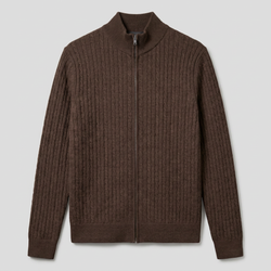 Brun merino kabel cardigan med lynlås