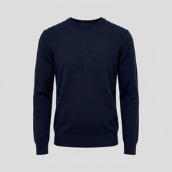 Marineblauer Merino-Rundhalspullover