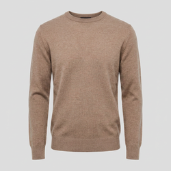 Sandfarbener Merino-Rundhalspullover
