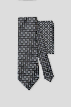 Krawatten- und Einstecktuch-Set (schwarz geblümt)